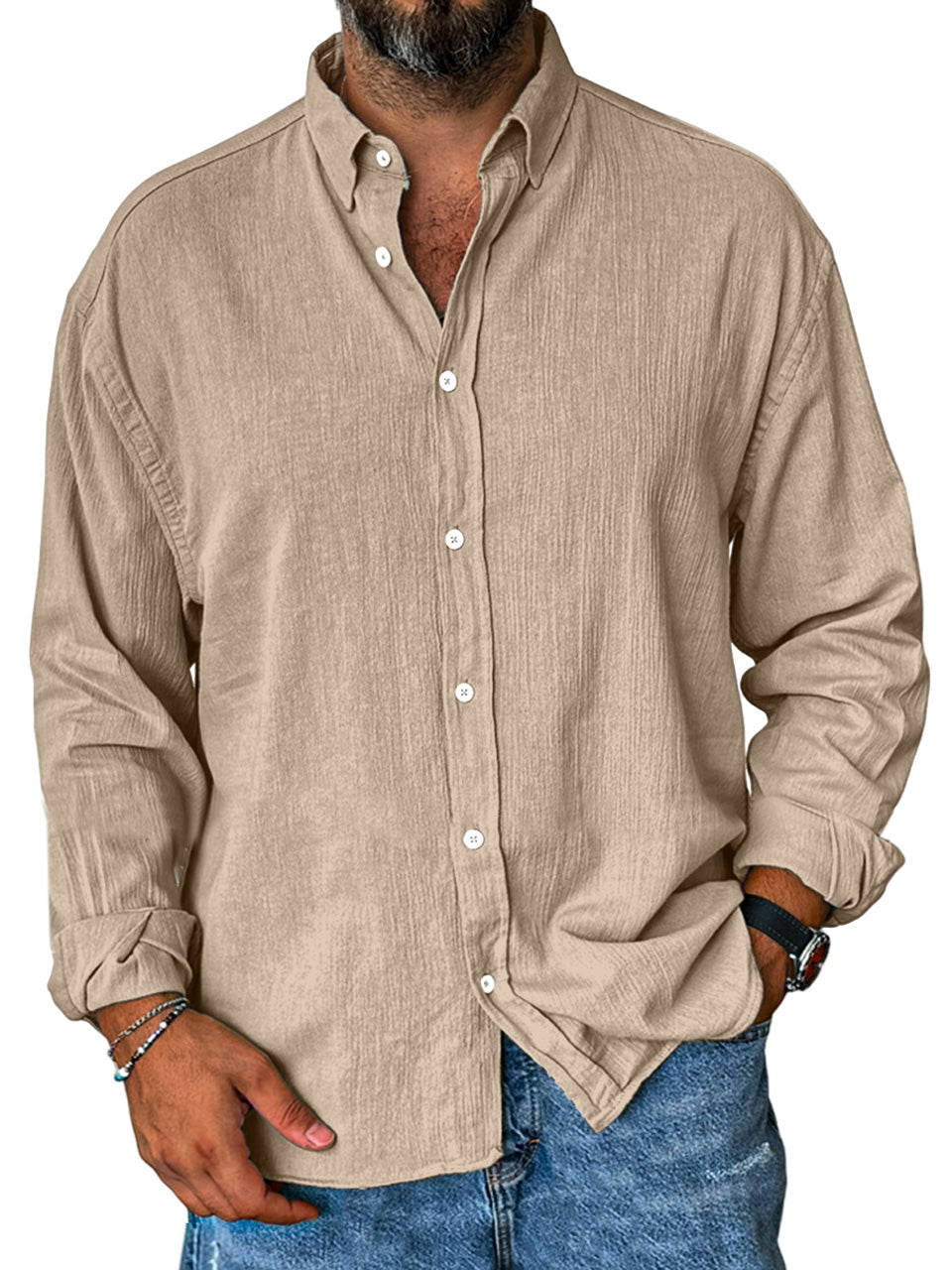 Men's Comfortable Everyday Solid Color Lapel Long Sleeve Shirt