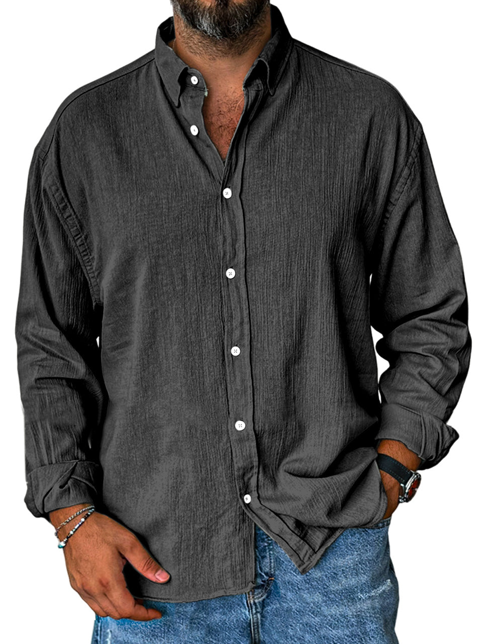 Men's Comfortable Everyday Solid Color Lapel Long Sleeve Shirt