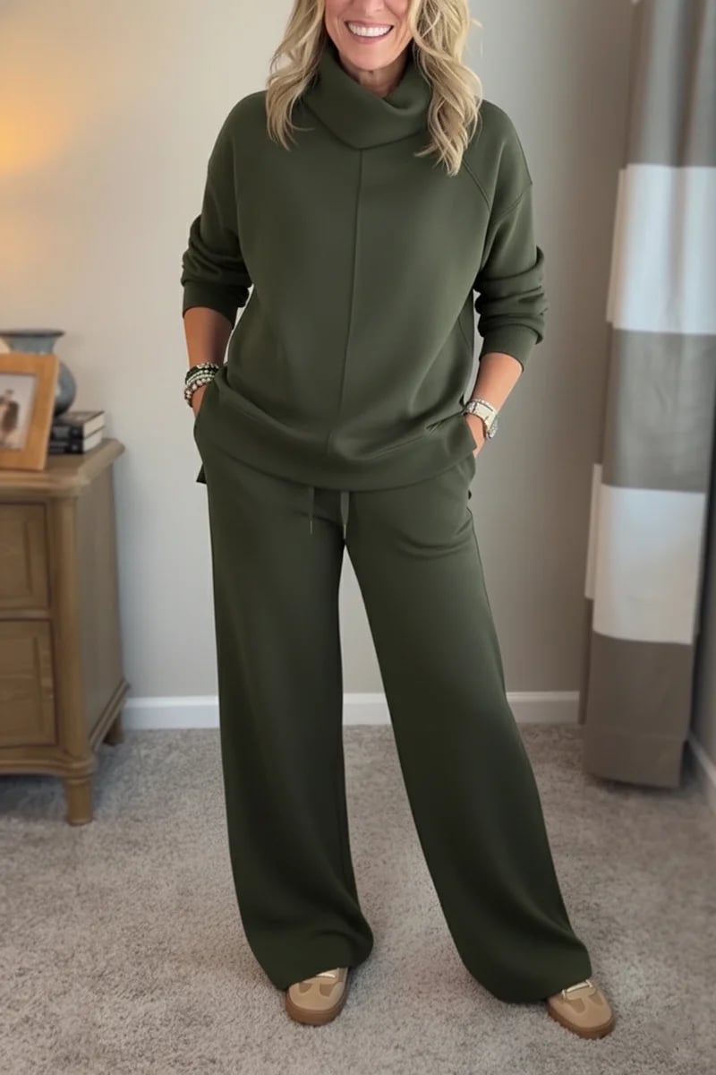 Women's two-piece travel set with a turtleneck - sweatshirt with a side slit and casual pants 🔥 New!
