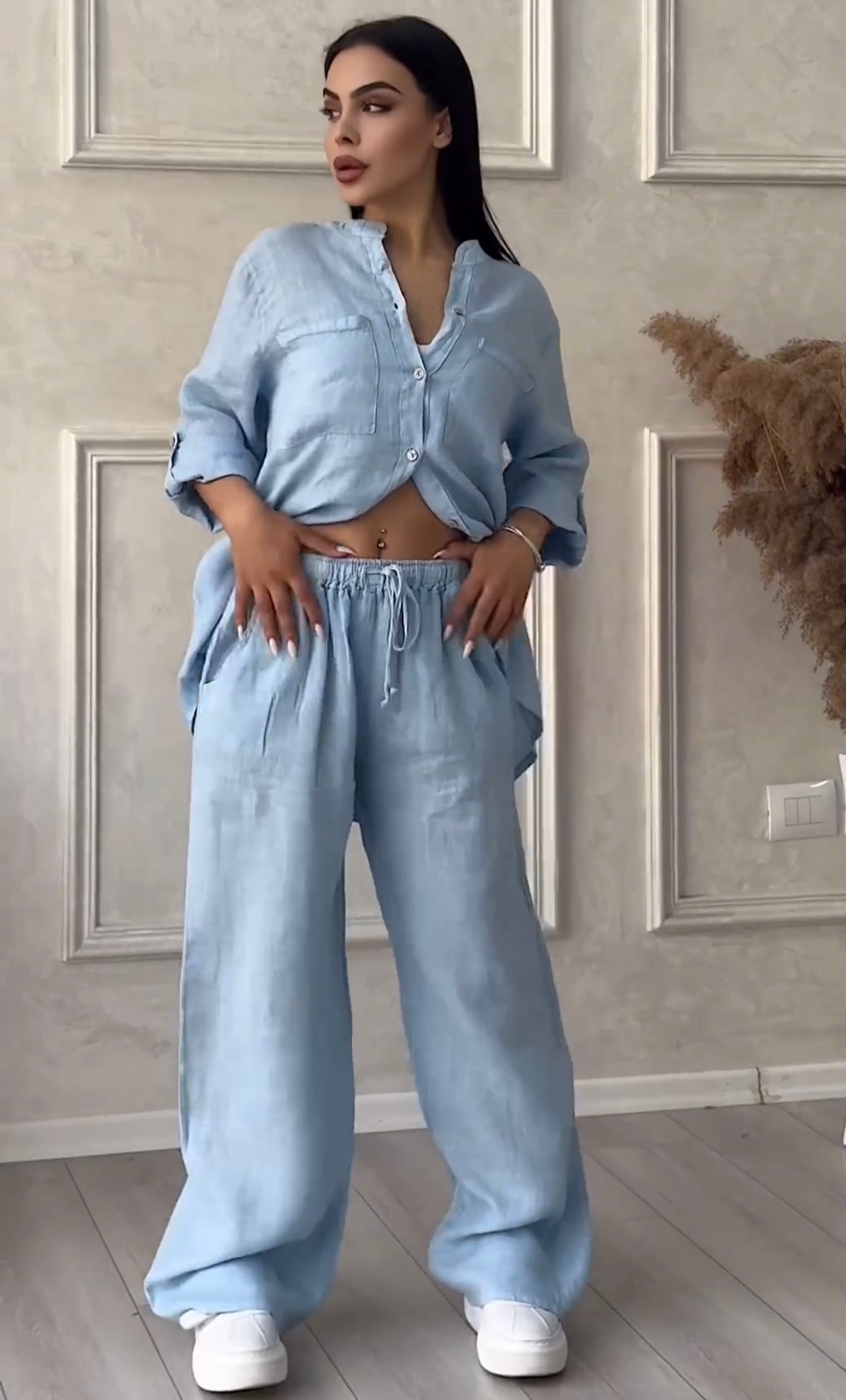 Women Linen Shirt & Trouser Set