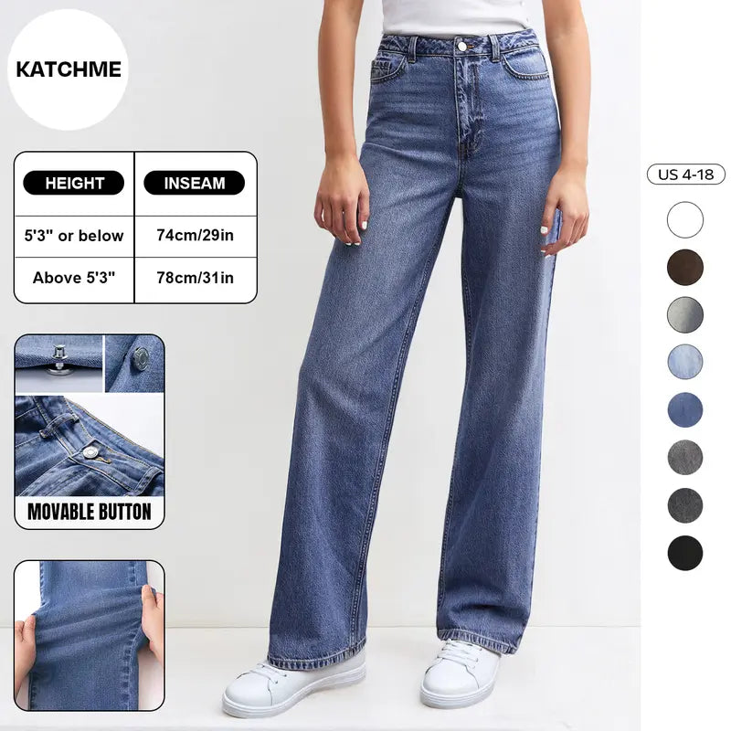 Women's Slouchy Denim High Waist Multi-Pocket Wide Leg Jeans