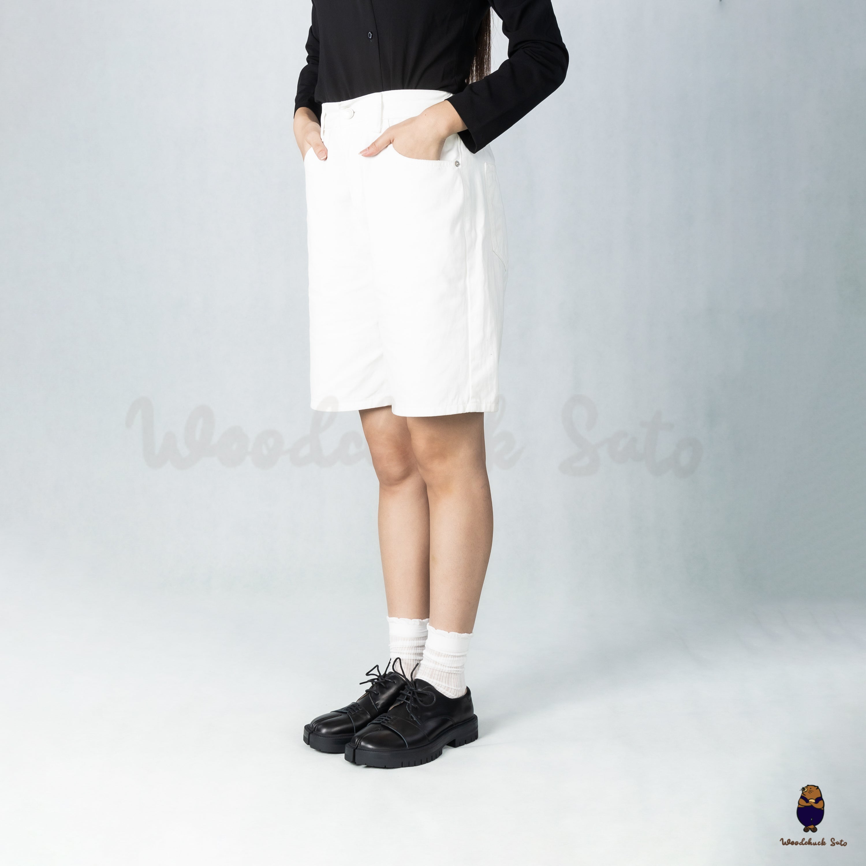 WoodchuckSato Black Cow Leather Tabi Derby Shoes with Double-Lace Design & Chunky Sole