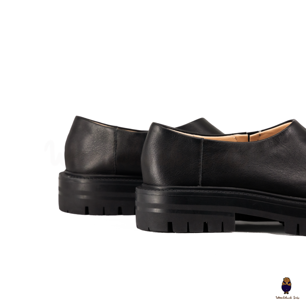 WoodchuckSato Black Leather Tabi Slip-On Lug Sole Loafers