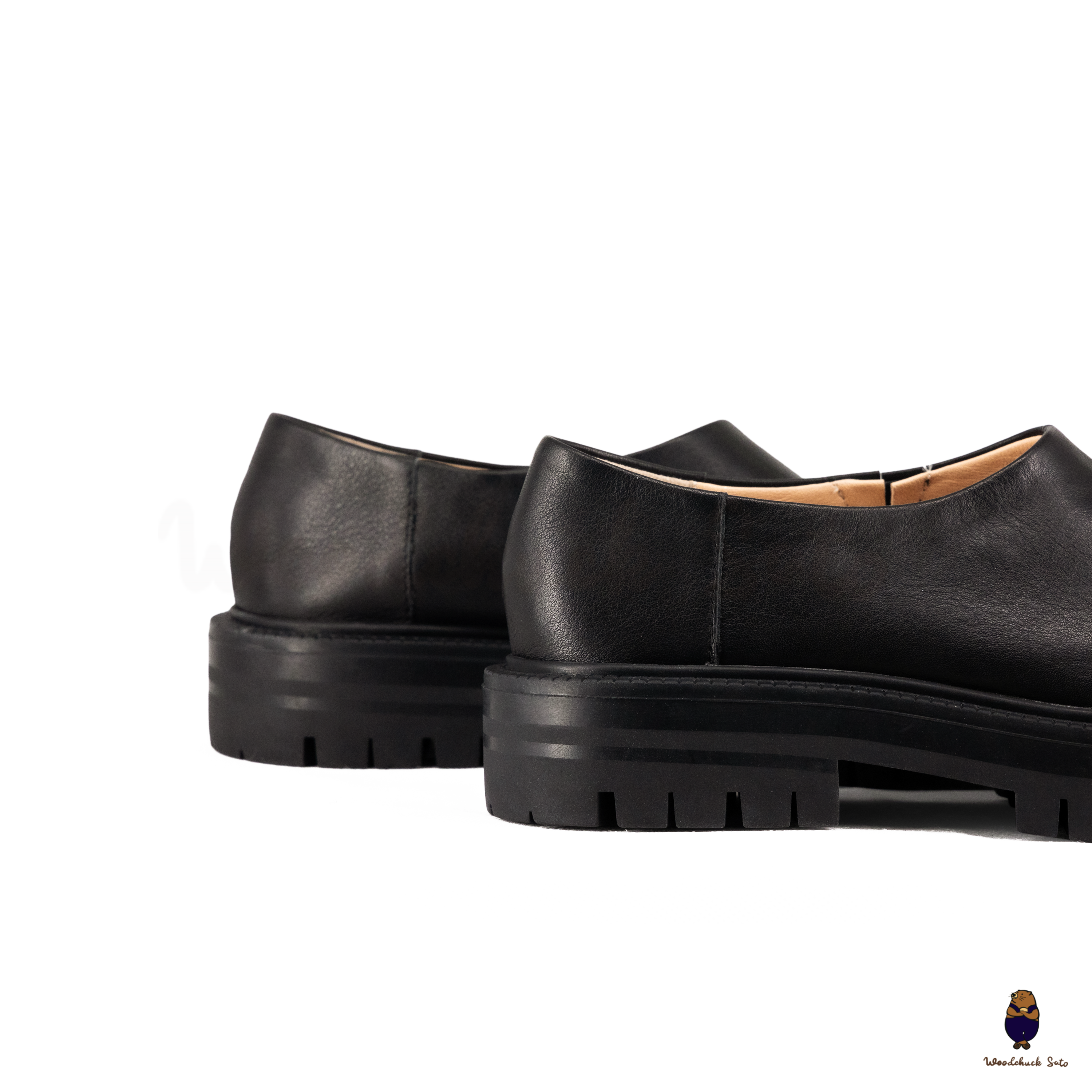 WoodchuckSato Black Leather Tabi Slip-On Lug Sole Loafers