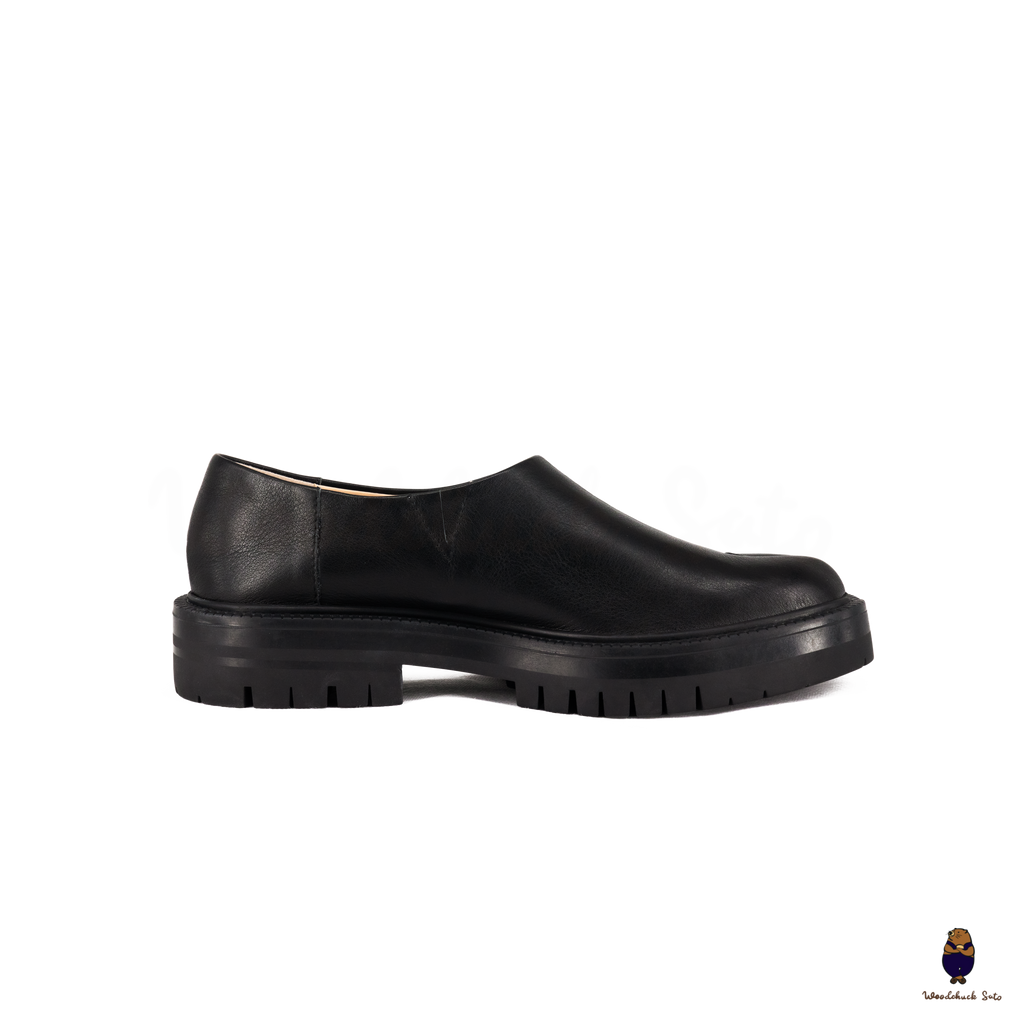 WoodchuckSato Black Leather Tabi Slip-On Lug Sole Loafers