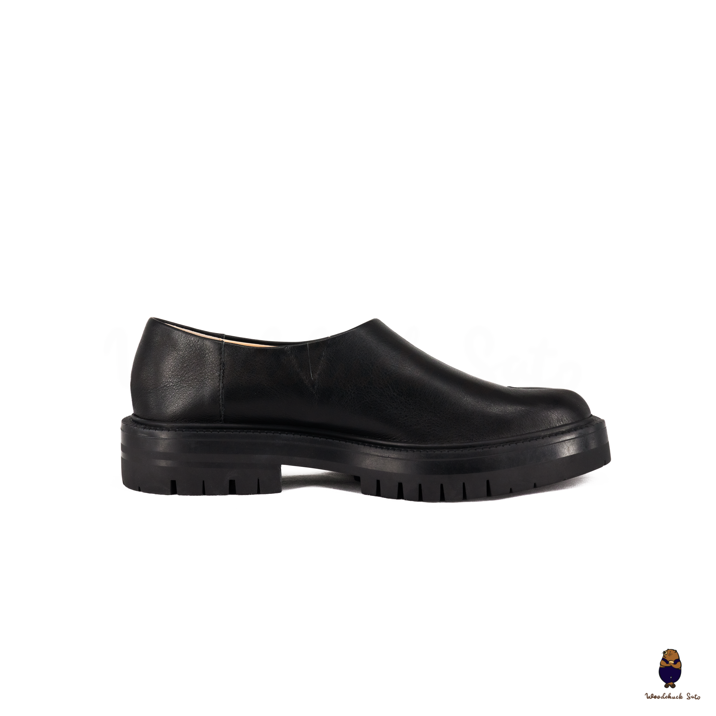 WoodchuckSato Black Leather Tabi Slip-On Lug Sole Loafers
