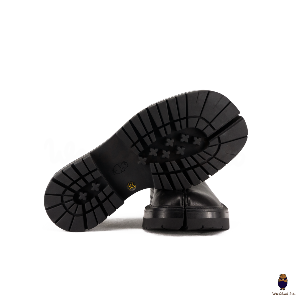 WoodchuckSato Black Leather Tabi Slip-On Lug Sole Loafers