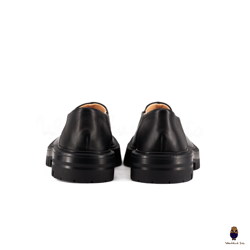 WoodchuckSato Black Leather Tabi Slip-On Lug Sole Loafers