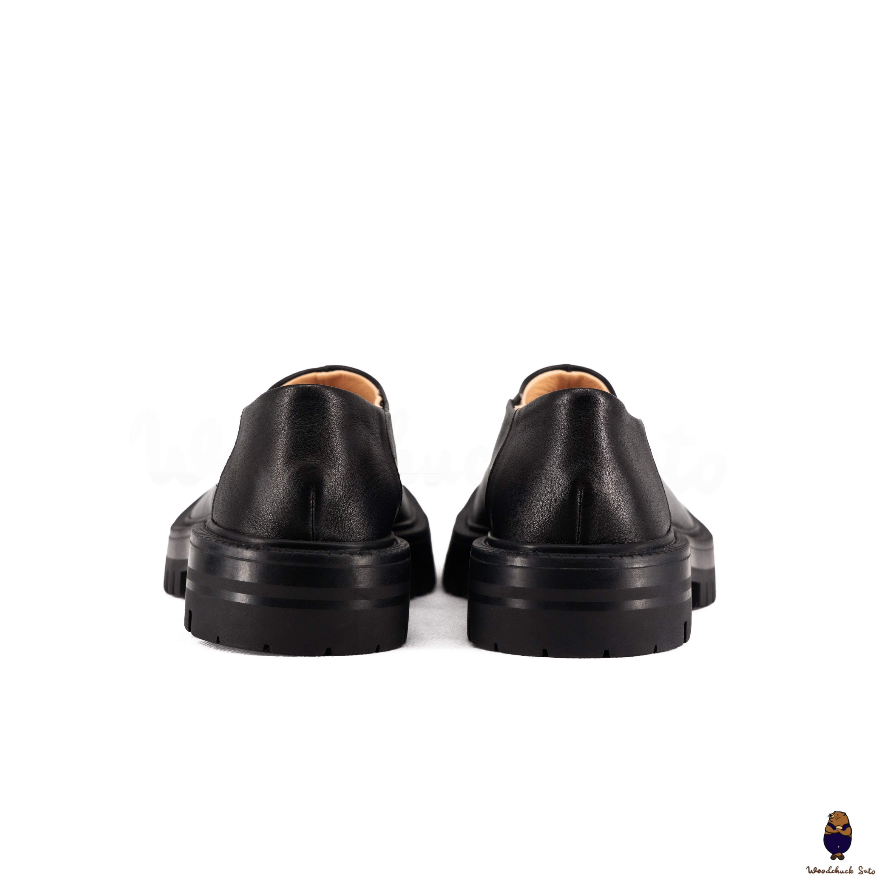 WoodchuckSato Black Leather Tabi Slip-On Lug Sole Loafers