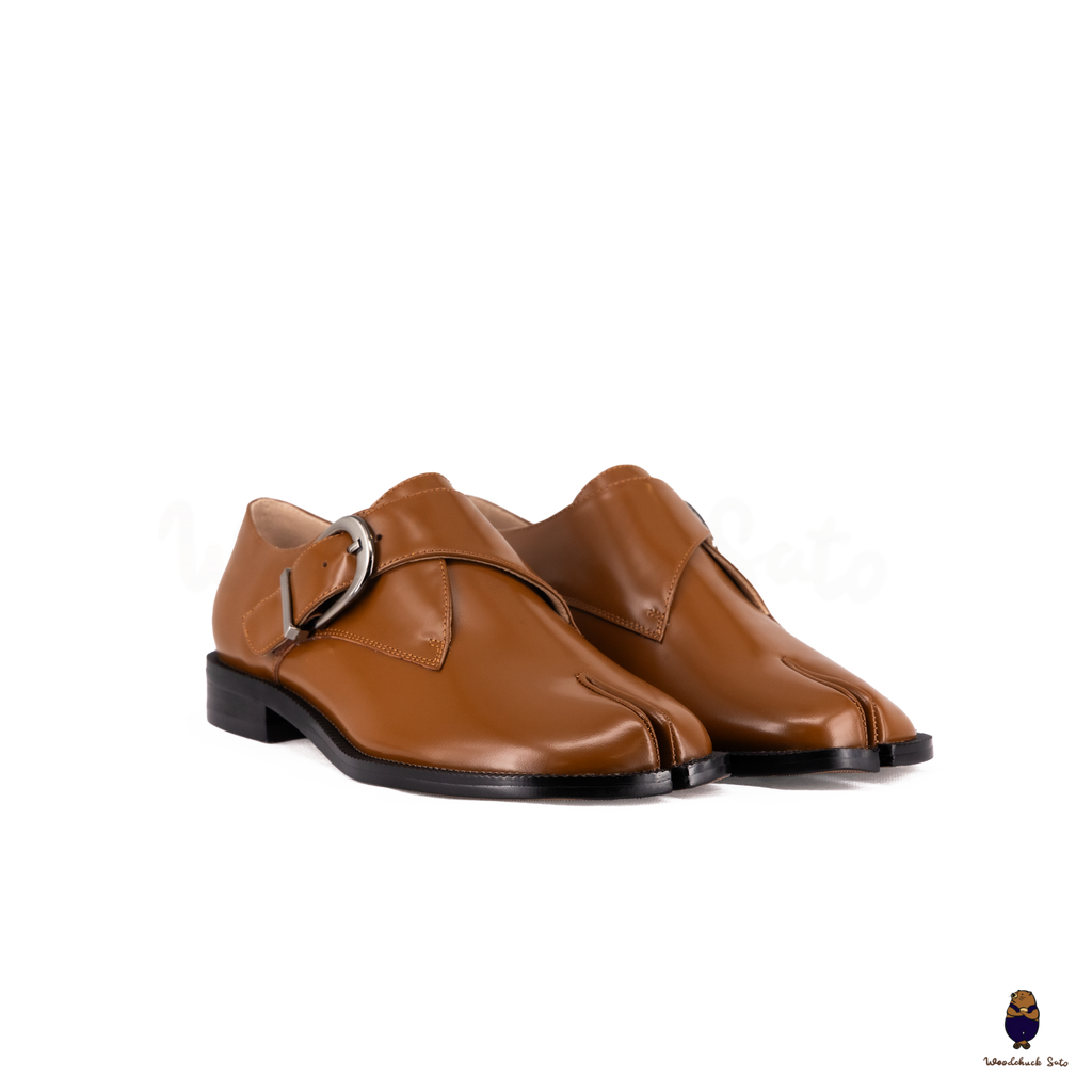 WoodchuckSato Tan Edge-Beaded Cowhide Leather Tabi Monk Strap Shoes