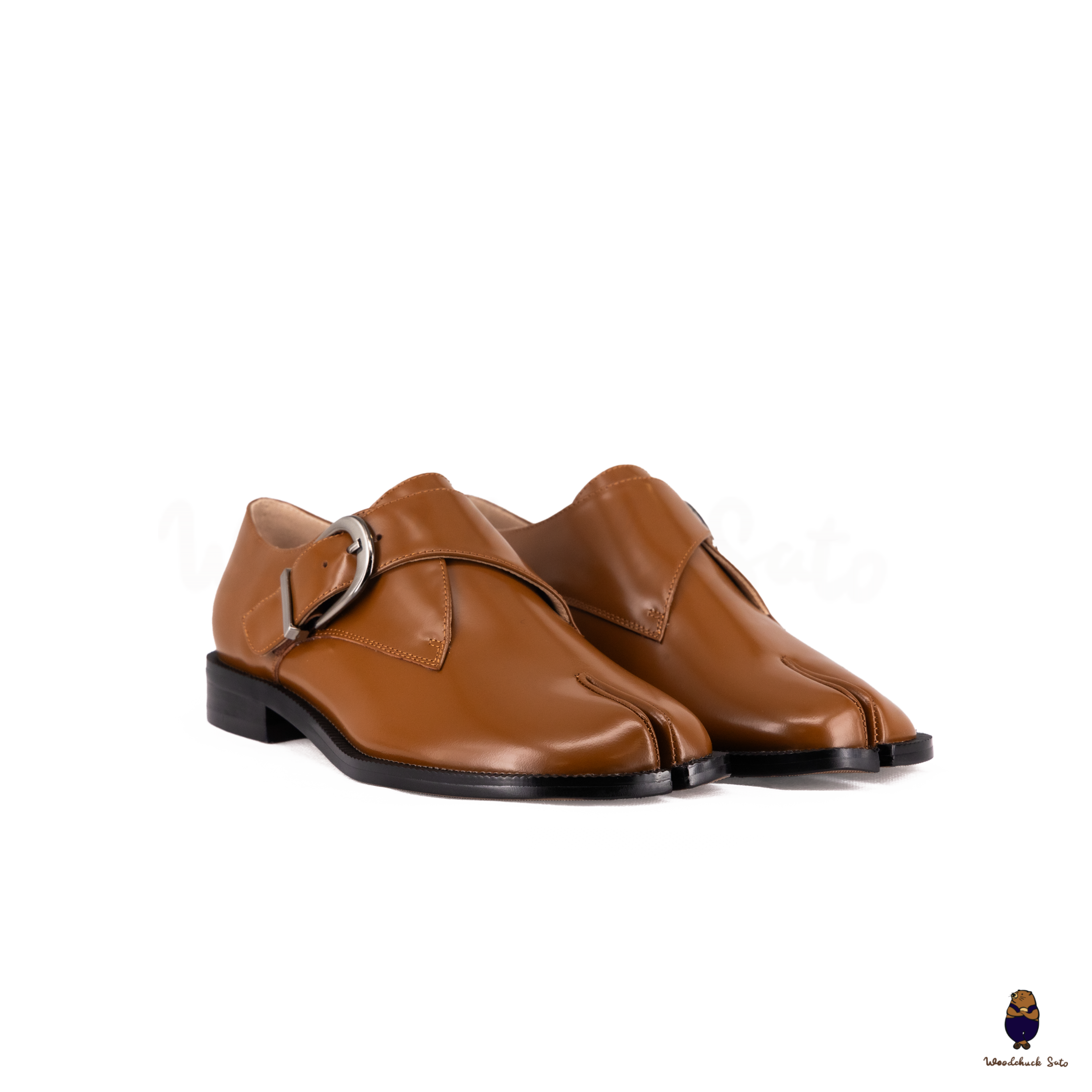 WoodchuckSato Tan Edge-Beaded Cowhide Leather Tabi Monk Strap Shoes