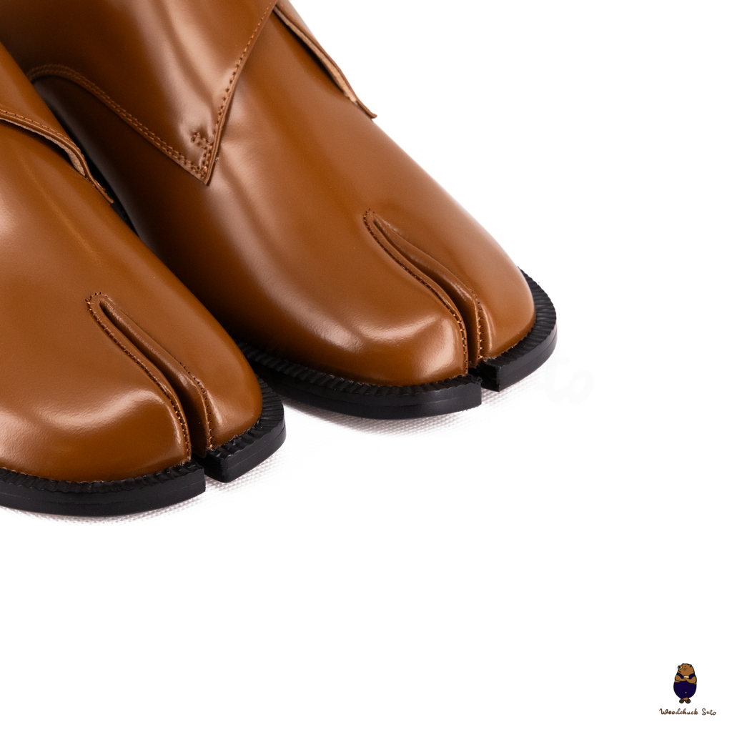 WoodchuckSato Tan Edge-Beaded Cowhide Leather Tabi Monk Strap Shoes