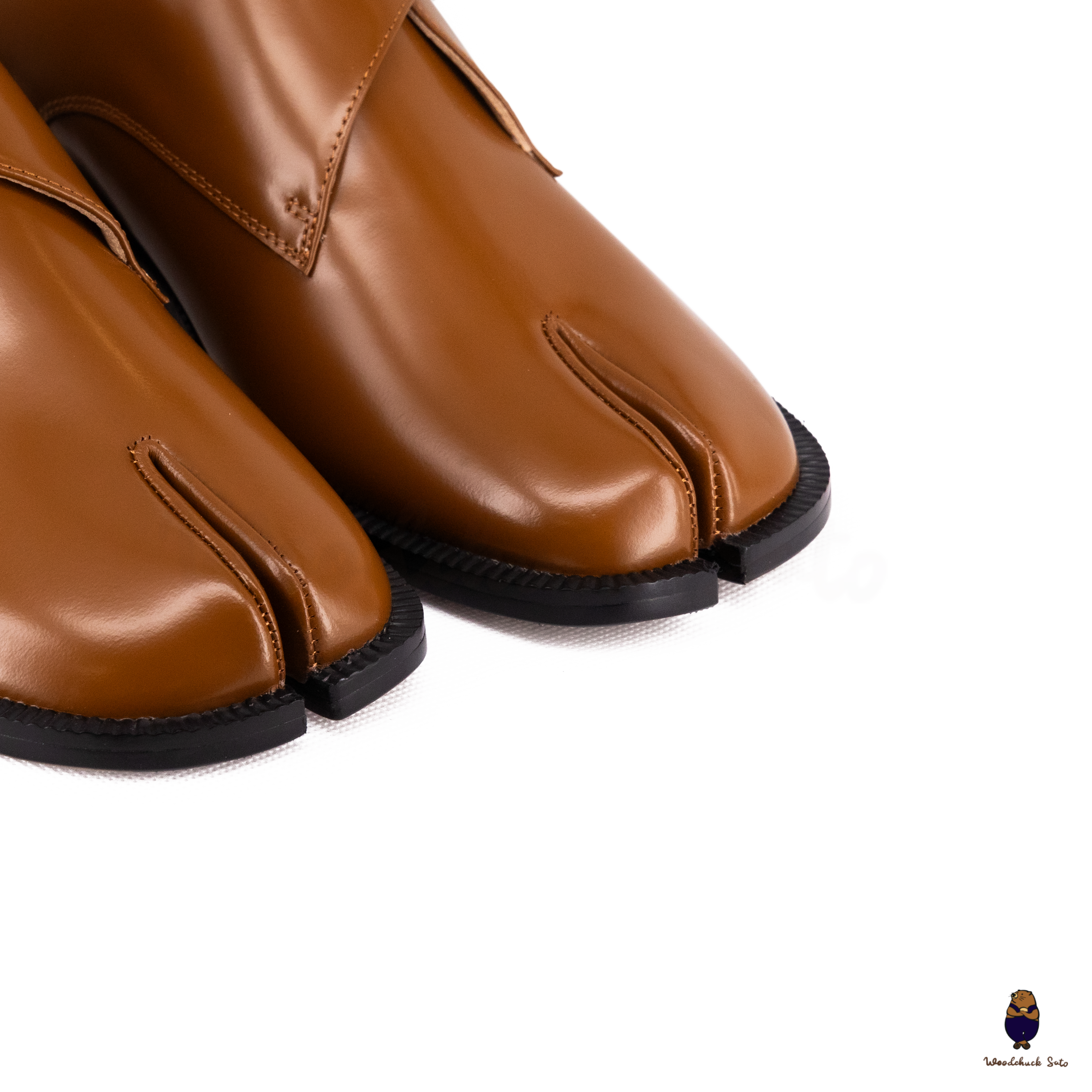 WoodchuckSato Tan Edge-Beaded Cowhide Leather Tabi Monk Strap Shoes