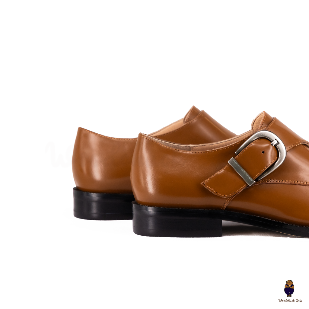 WoodchuckSato Tan Edge-Beaded Cowhide Leather Tabi Monk Strap Shoes