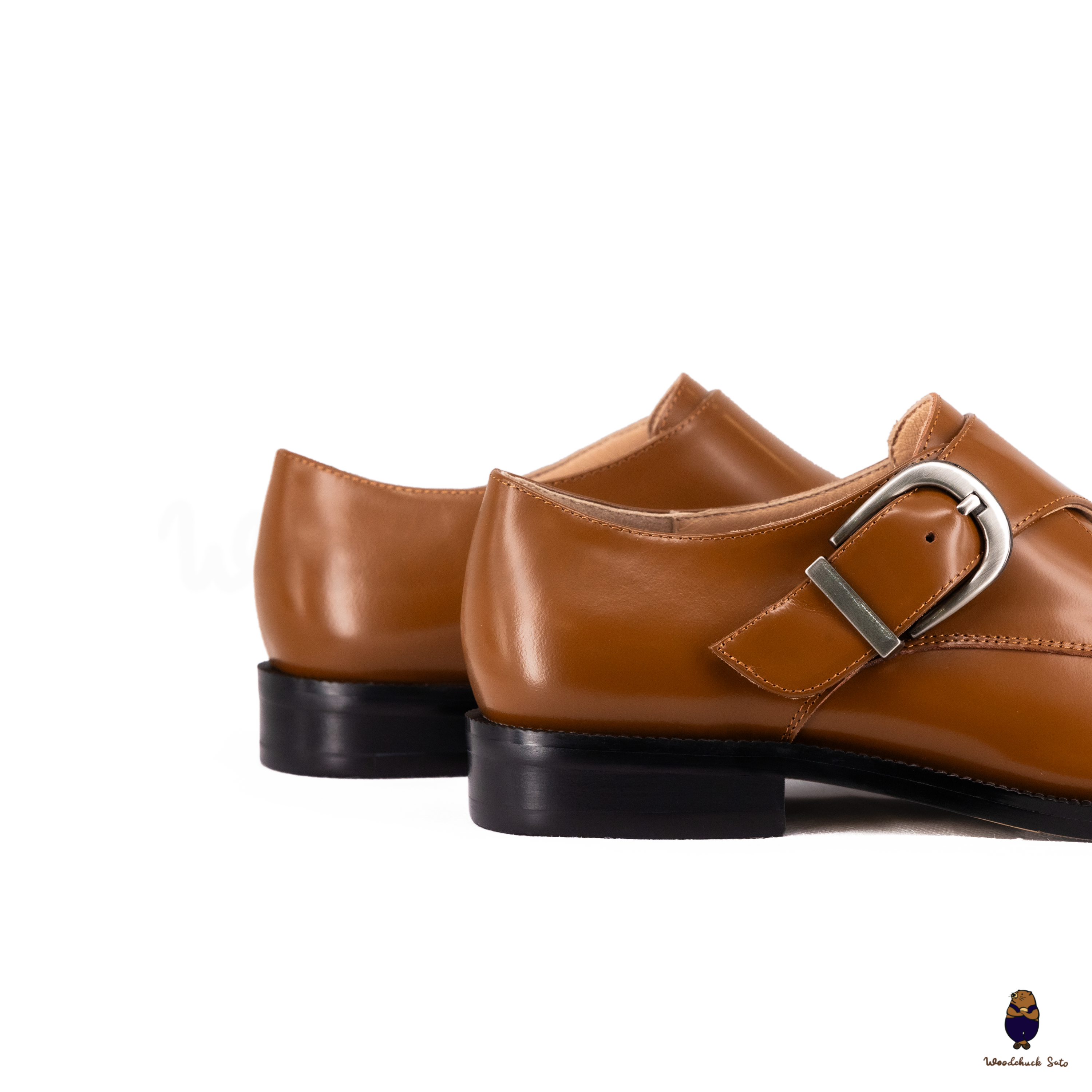 WoodchuckSato Tan Edge-Beaded Cowhide Leather Tabi Monk Strap Shoes