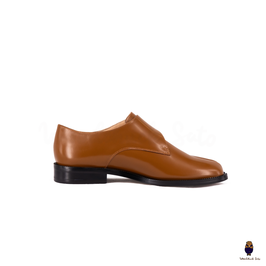 WoodchuckSato Tan Edge-Beaded Cowhide Leather Tabi Monk Strap Shoes