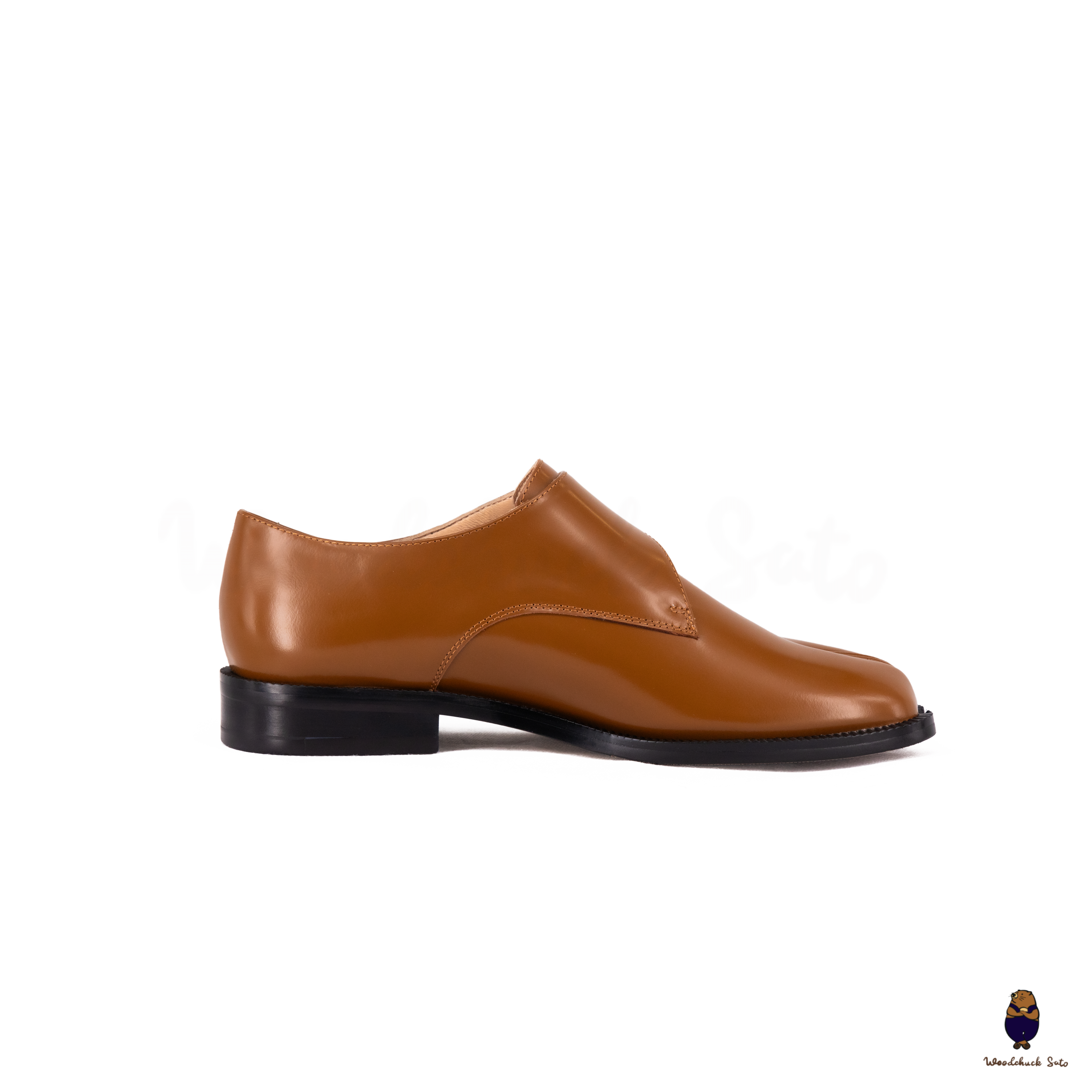 WoodchuckSato Tan Edge-Beaded Cowhide Leather Tabi Monk Strap Shoes