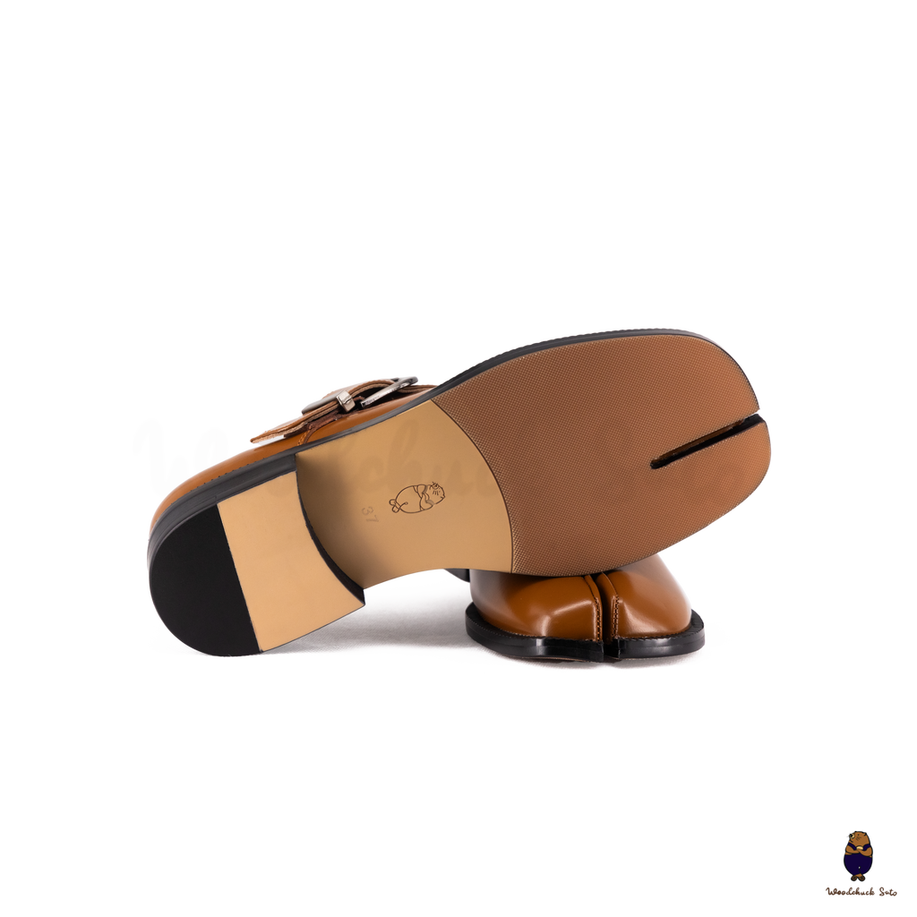 WoodchuckSato Tan Edge-Beaded Cowhide Leather Tabi Monk Strap Shoes