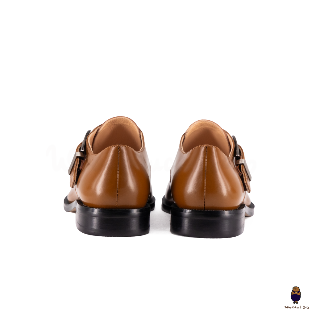 WoodchuckSato Tan Edge-Beaded Cowhide Leather Tabi Monk Strap Shoes