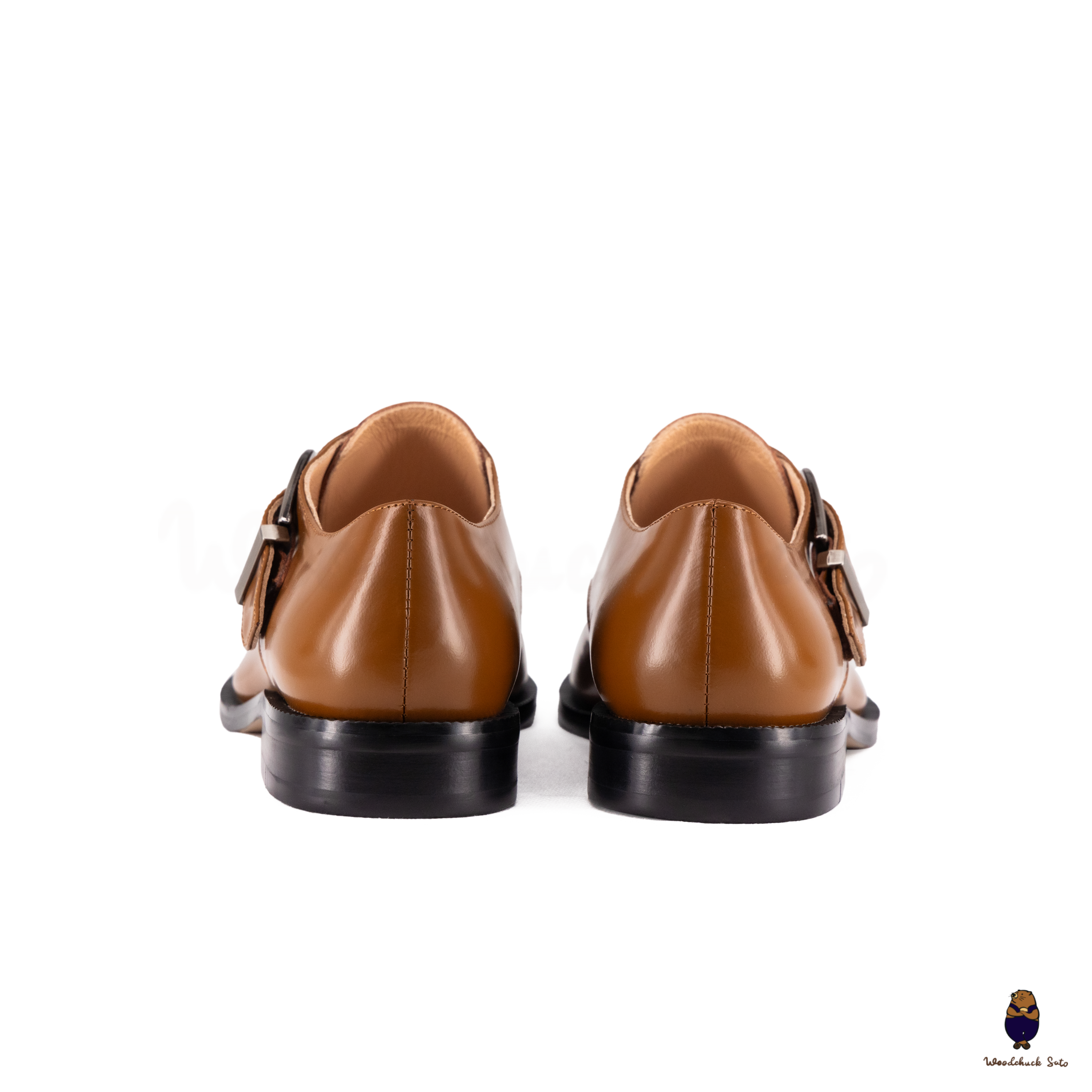 WoodchuckSato Tan Edge-Beaded Cowhide Leather Tabi Monk Strap Shoes