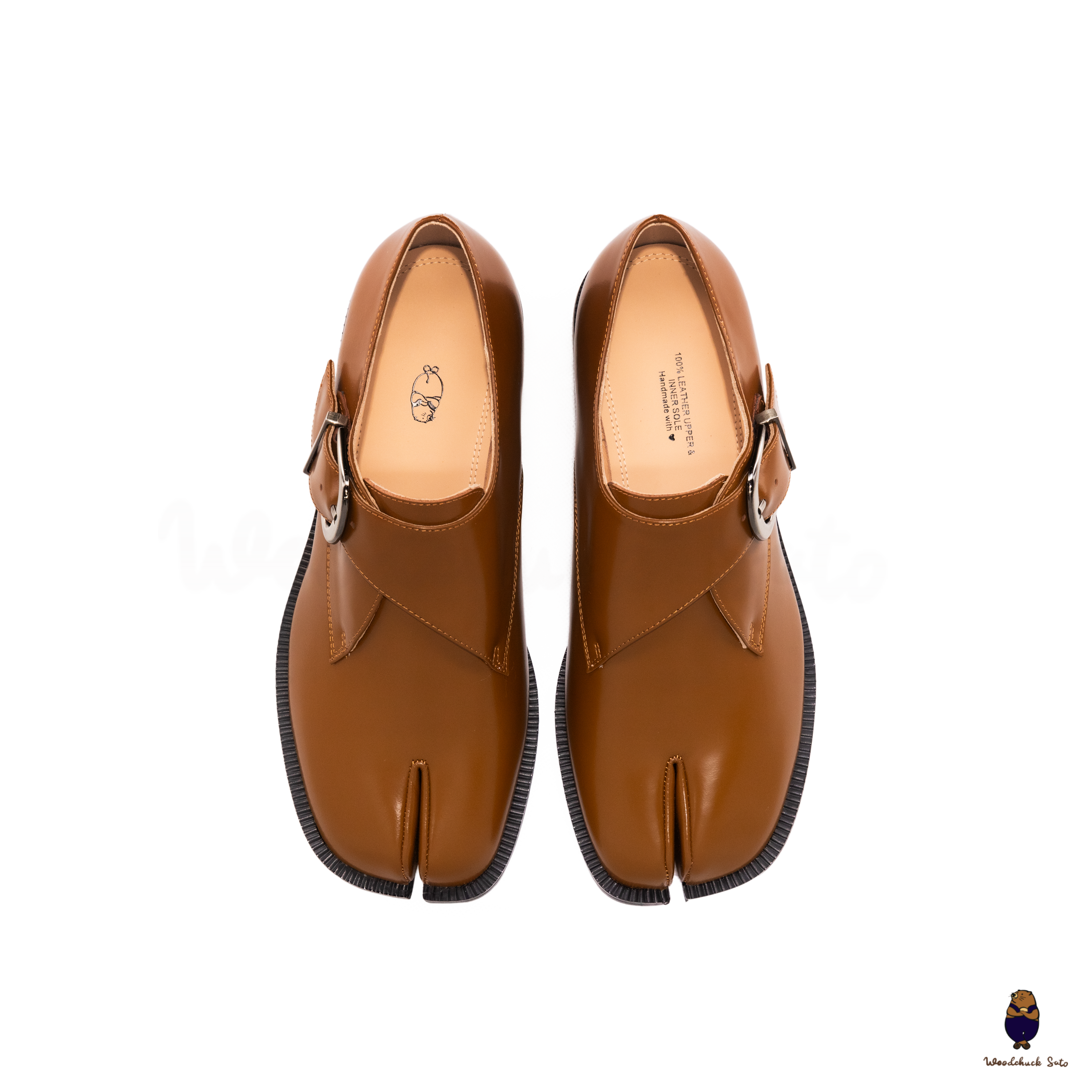 WoodchuckSato Tan Edge-Beaded Cowhide Leather Tabi Monk Strap Shoes