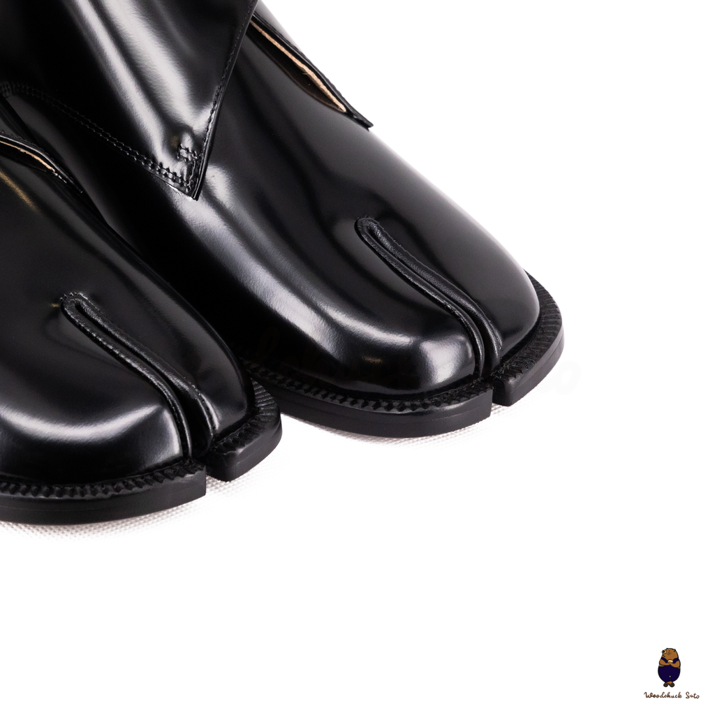 WoodchuckSato Black Edge-Beaded Cowhide Leather Tabi Monk Strap Shoes