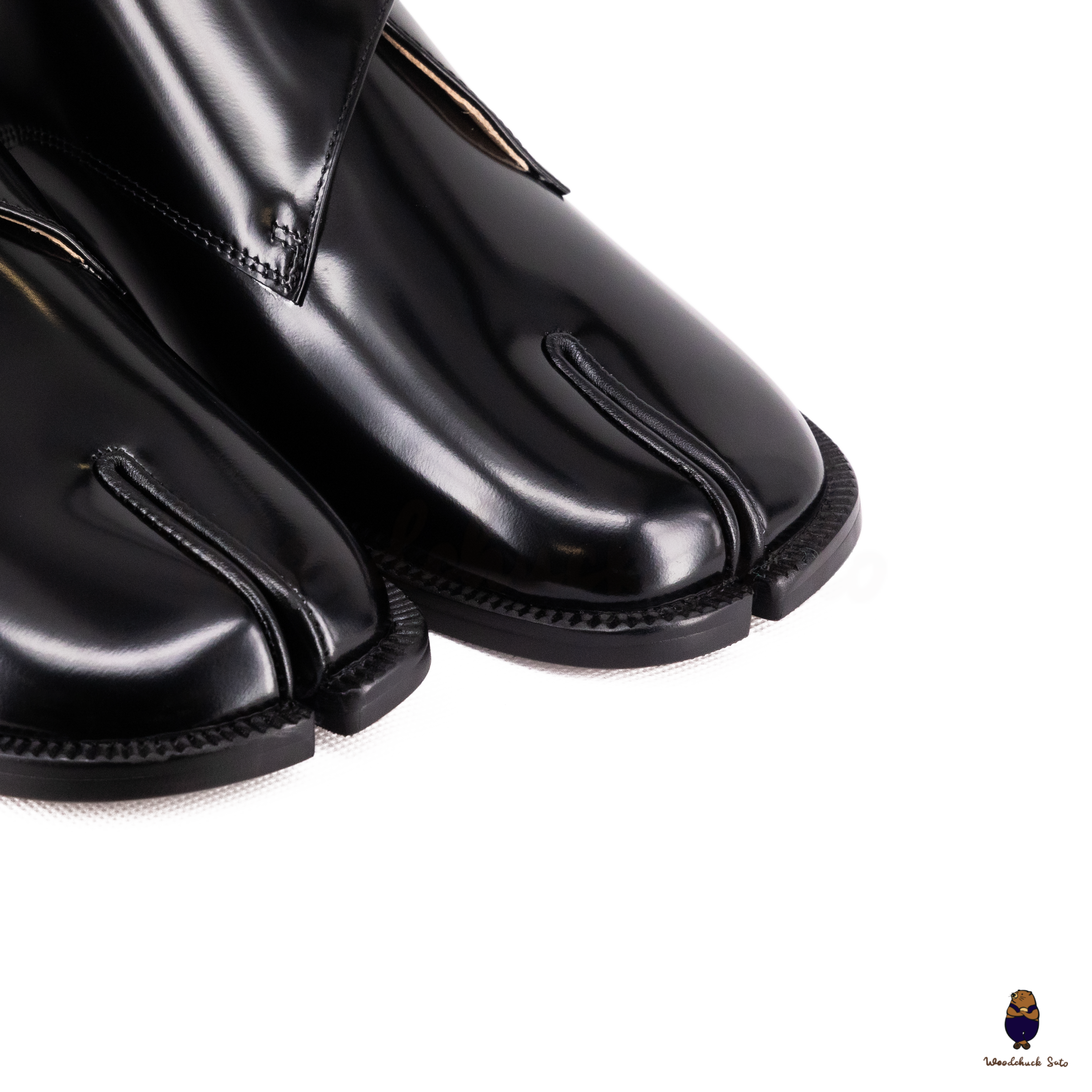 WoodchuckSato Black Edge-Beaded Cowhide Leather Tabi Monk Strap Shoes