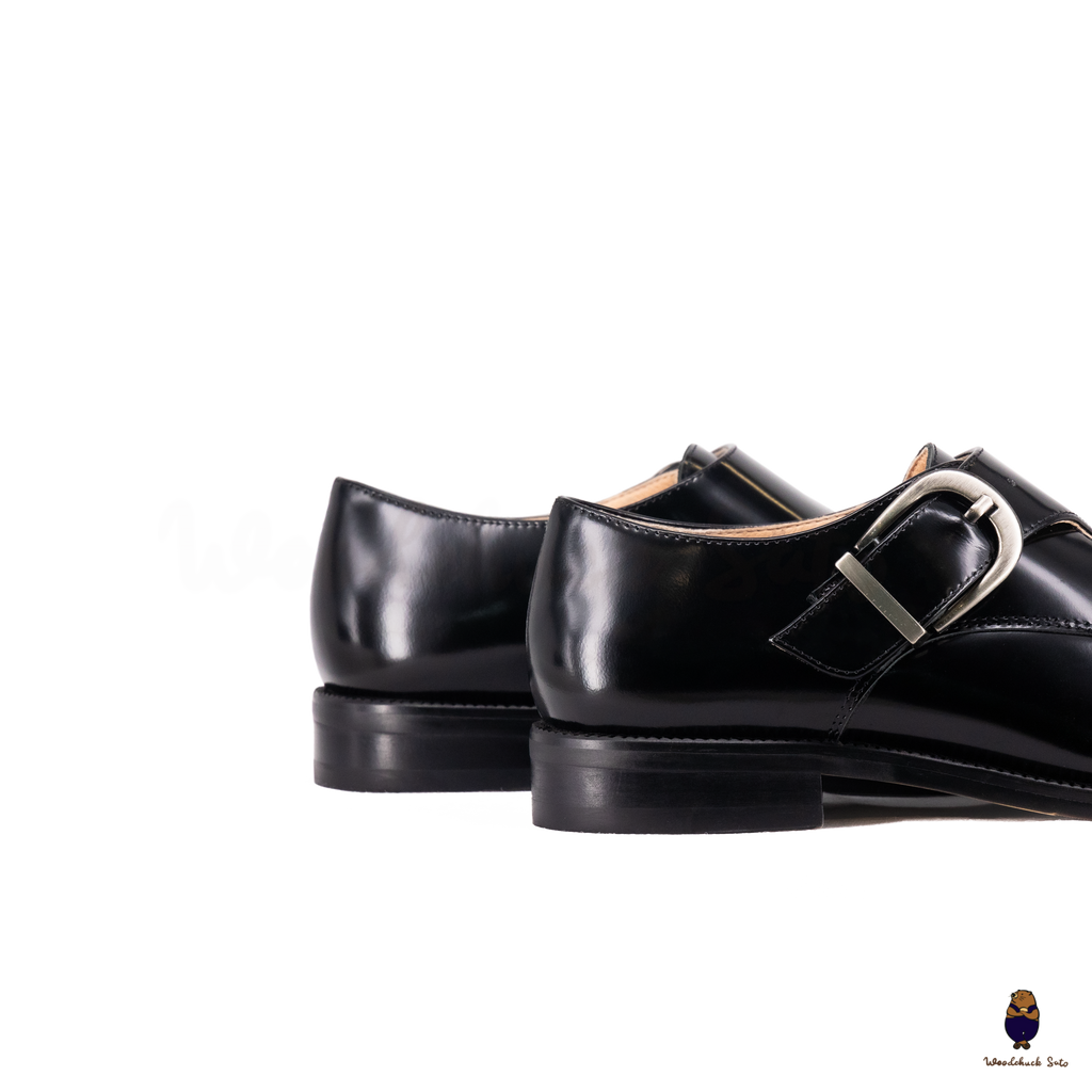 WoodchuckSato Black Edge-Beaded Cowhide Leather Tabi Monk Strap Shoes