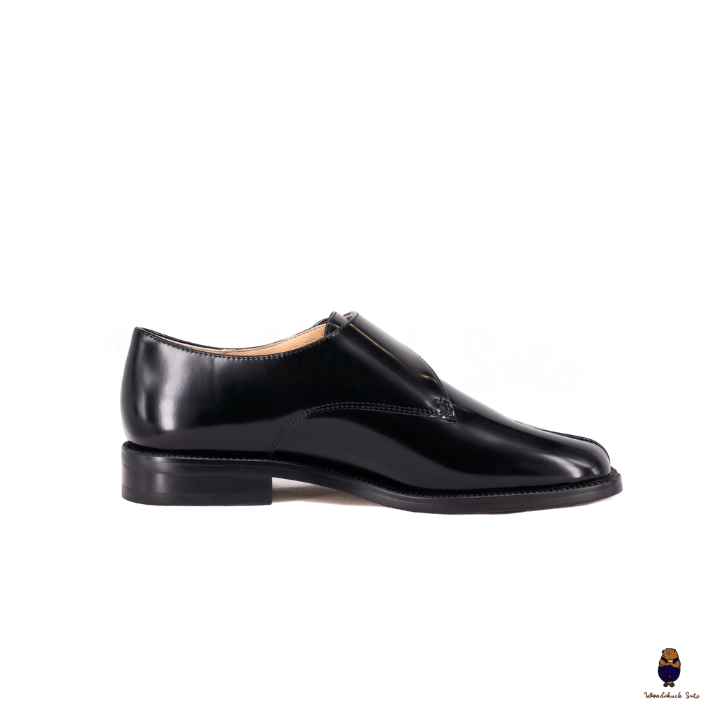 WoodchuckSato Black Edge-Beaded Cowhide Leather Tabi Monk Strap Shoes