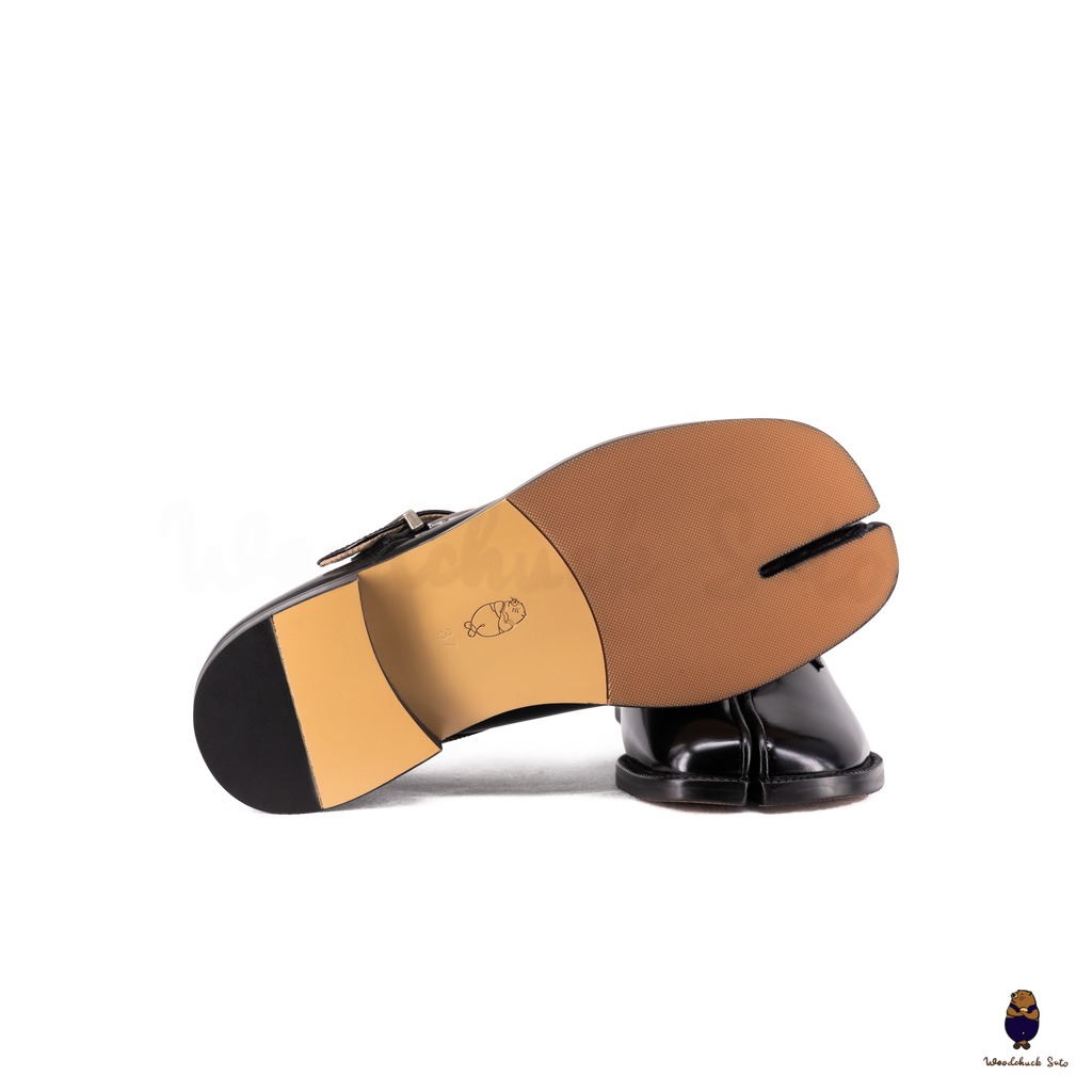 WoodchuckSato Black Edge-Beaded Cowhide Leather Tabi Monk Strap Shoes