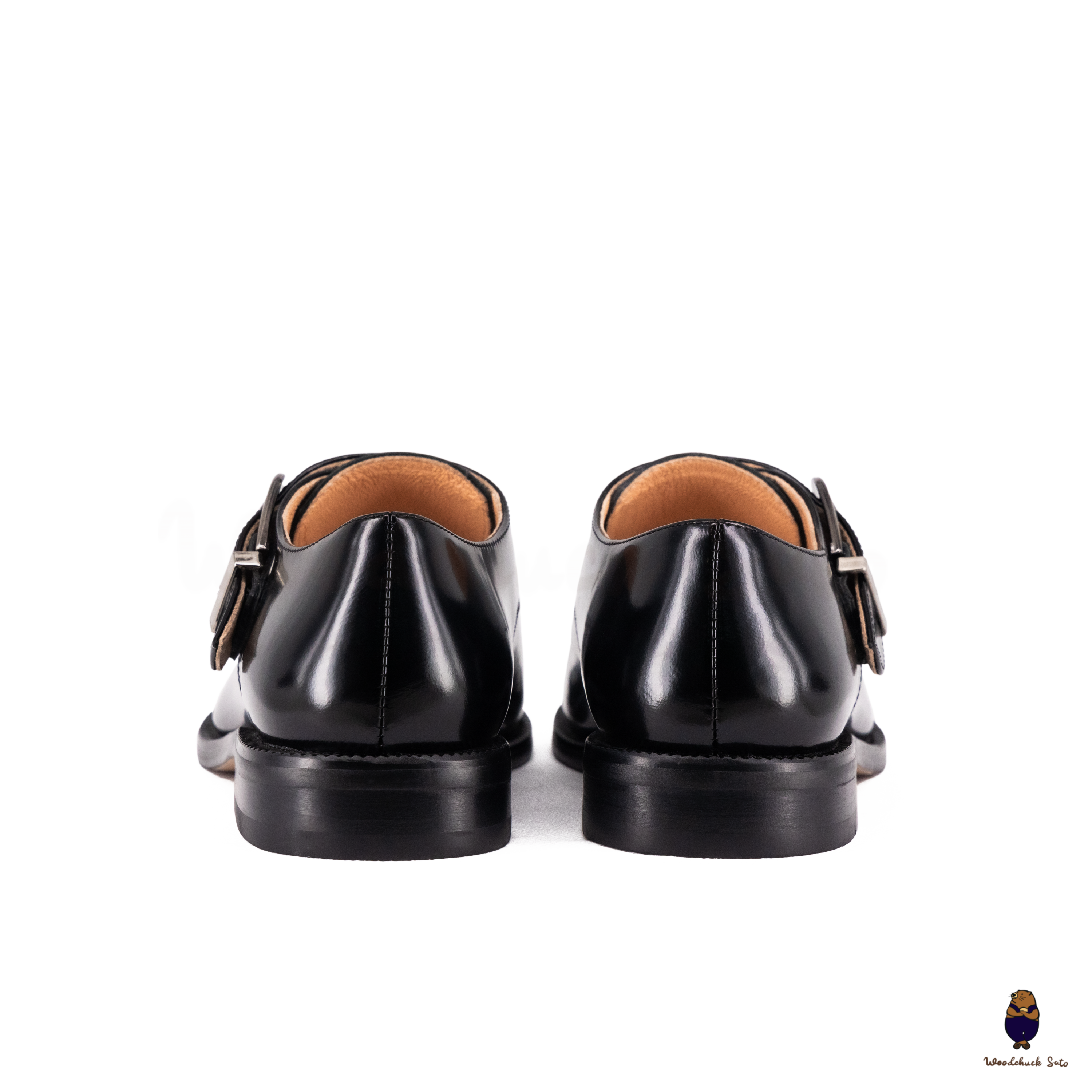 WoodchuckSato Black Edge-Beaded Cowhide Leather Tabi Monk Strap Shoes