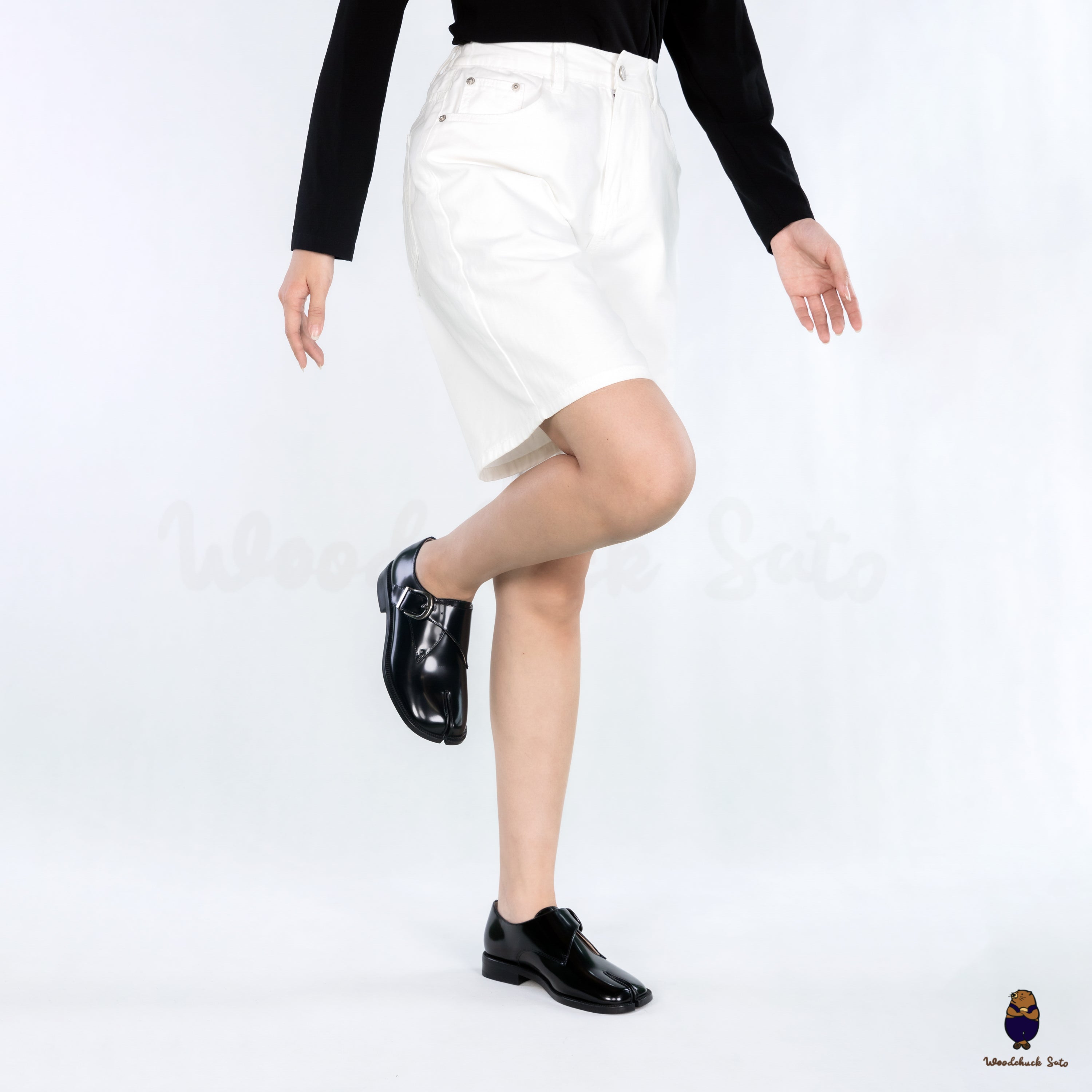 WoodchuckSato Black Edge-Beaded Cowhide Leather Tabi Monk Strap Shoes