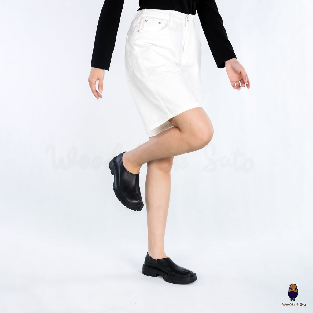 WoodchuckSato Black Leather Tabi Slip-On Lug Sole Loafers