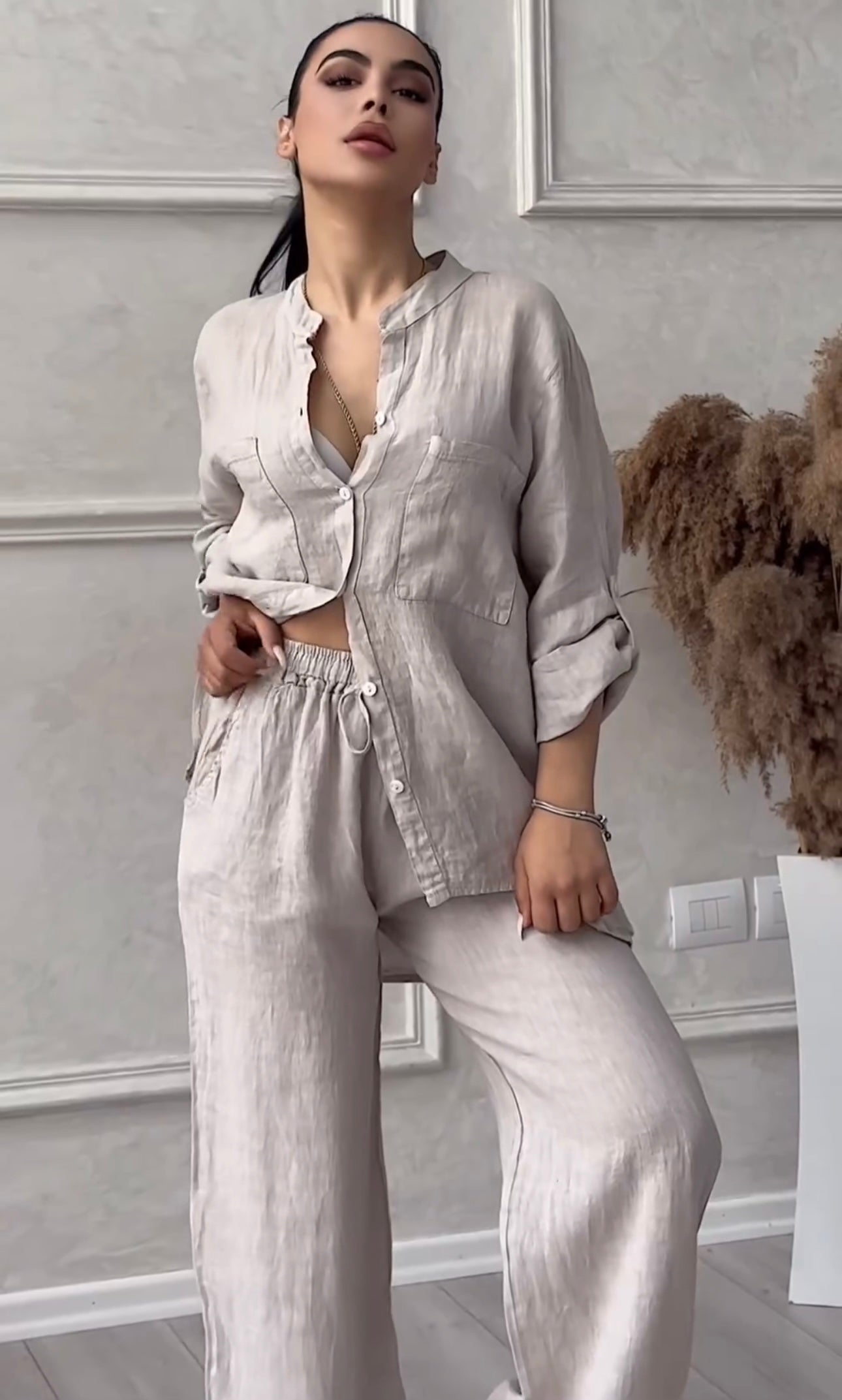 Women Linen Shirt & Trouser Set
