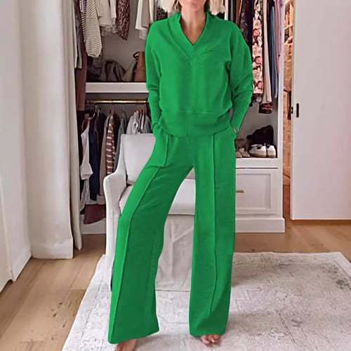 New Product Spring And Autumn Independent Station New Casual Collar Long-Sleeved Loose Top Wide-Leg Pants Two-Piece Set