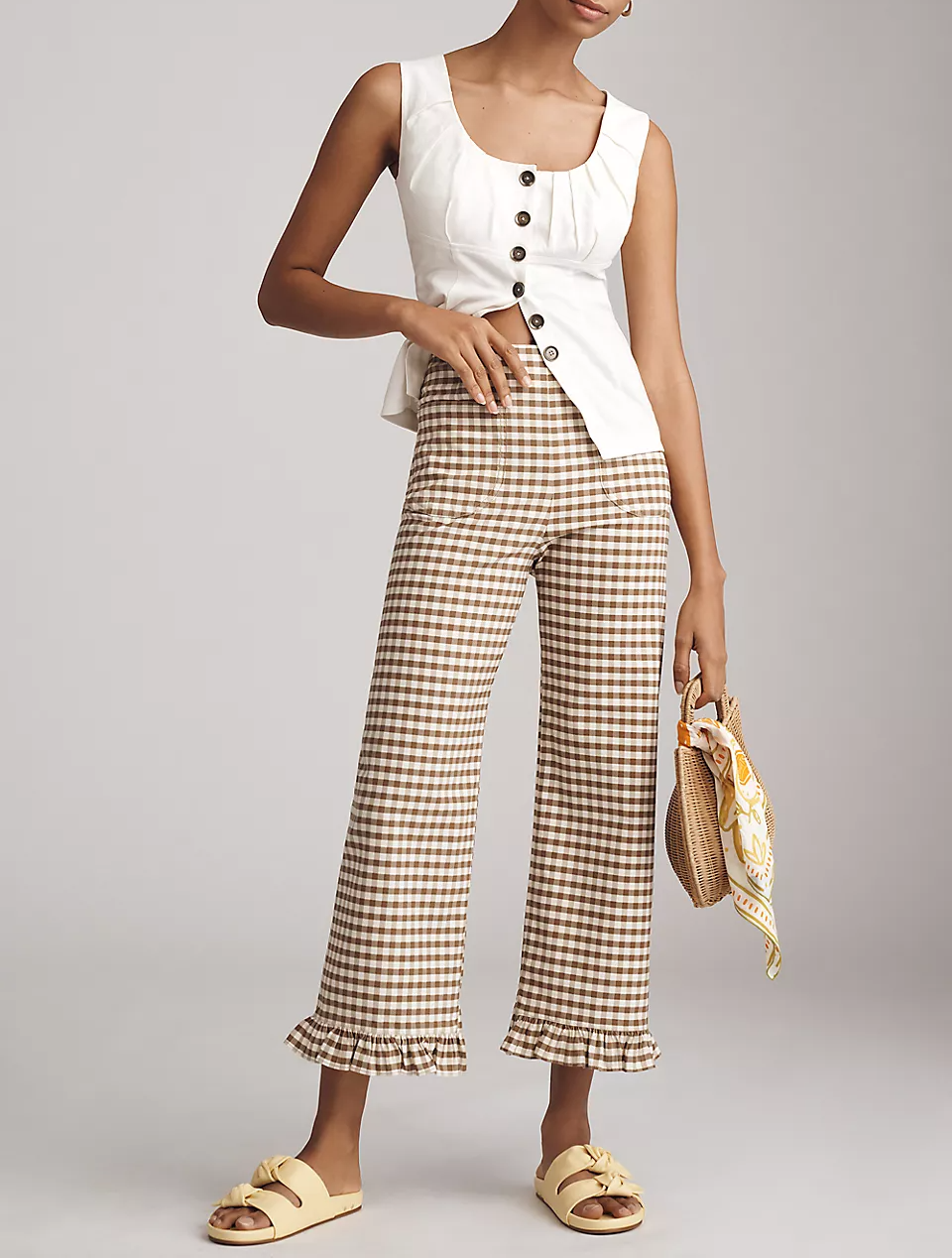 The Colette Ruffle-Hem Crop Wide-Leg Pants by Maeve