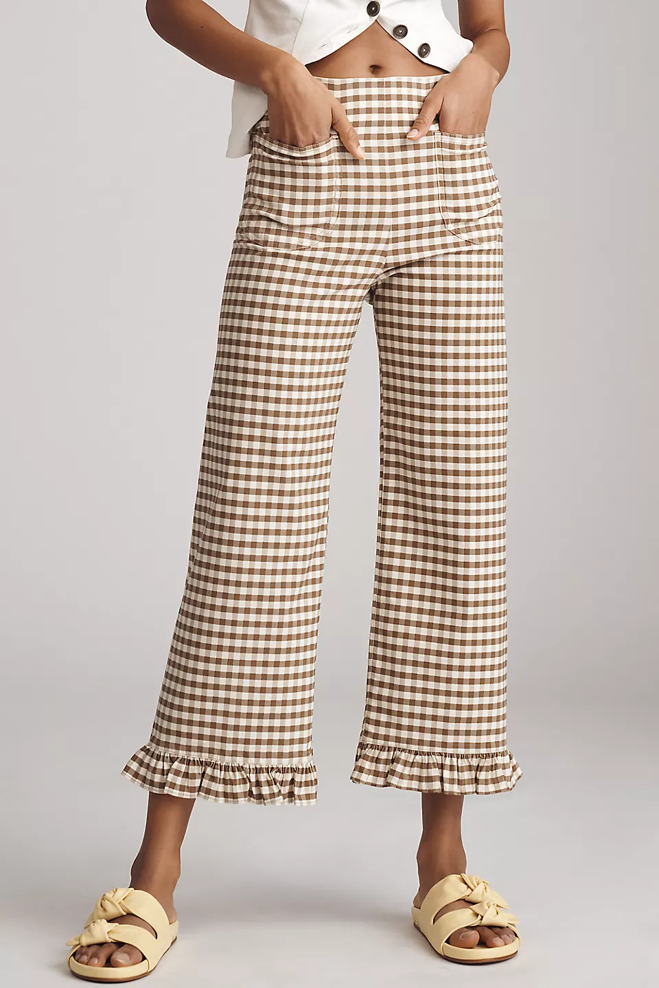 The Colette Ruffle-Hem Crop Wide-Leg Pants by Maeve